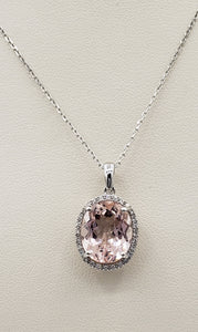14K White Gold Morganite and Diamond Necklace