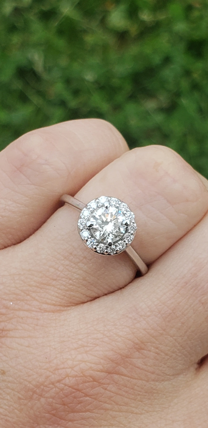 14K White Gold Diamond Engagement Ring with Diamond Halo and Plain Band