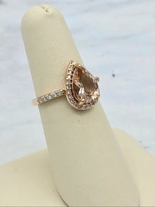 14K Rose Gold Pear Shaped Morganite and Diamond Ring