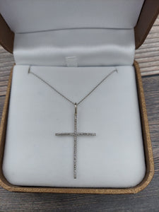 14K White Gold Diamond Cross Necklace