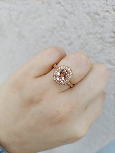 14K Rose Gold Oval Morganite and Diamond Ring