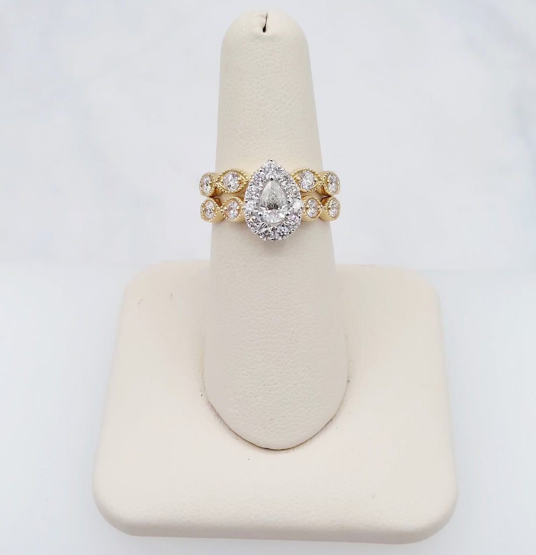 14K Yellow Gold Diamond Engagement Ring Matching Set