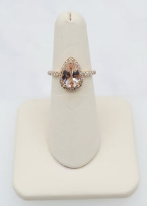 14K Rose Gold Pear Shaped Morganite and Diamond Ring