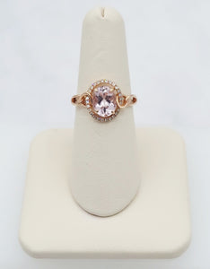 14K Rose Gold Oval Shaped Morganite and Diamond Ring