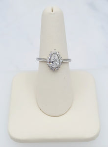 Pear Shaped Certified Engagement Ring with Diamond Halo - 14K White Gold