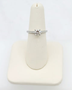 14K White Gold Brilliant Round Engagement Ring with Diamonds on the Band and Hiden Diamond Halo