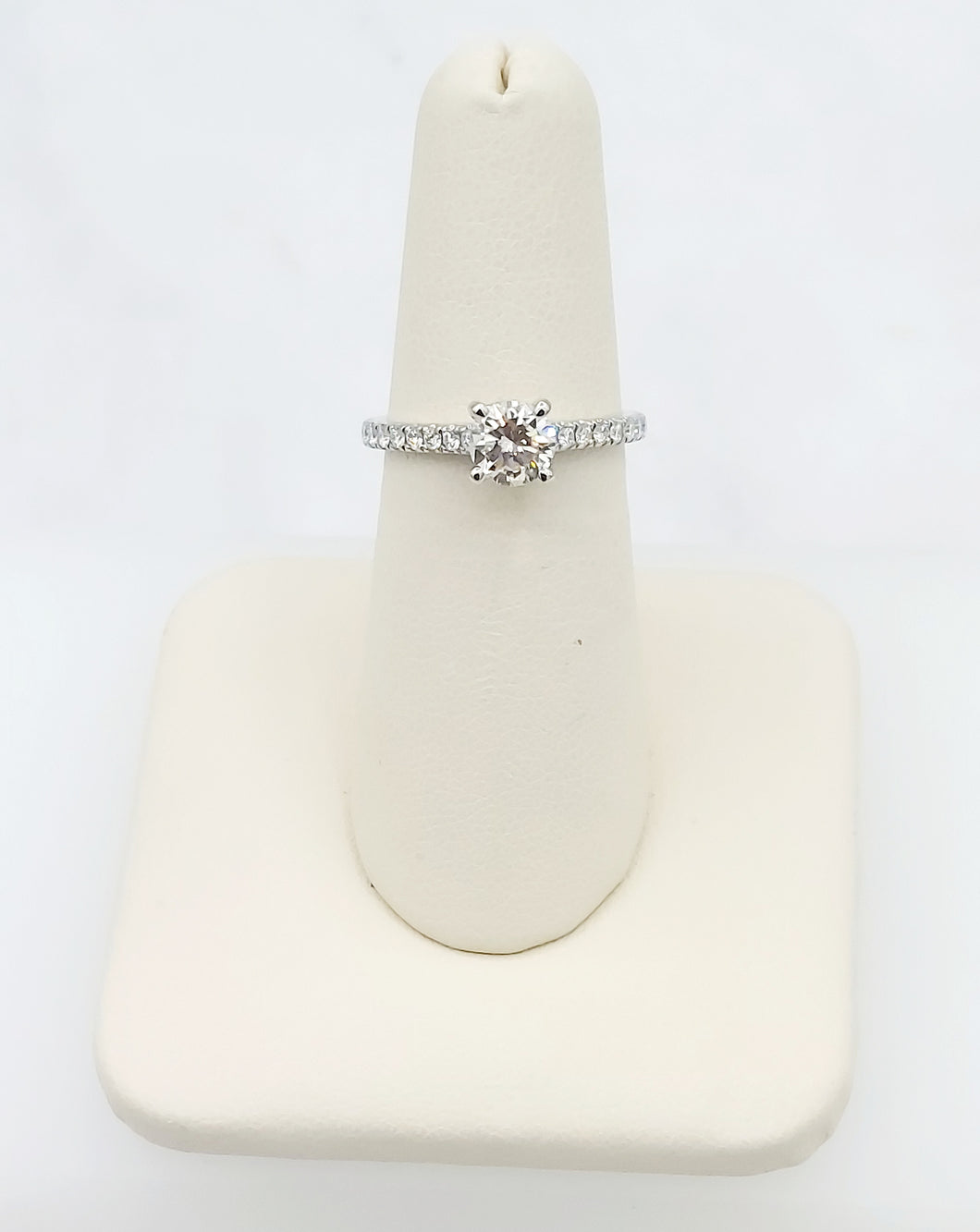 14K White Gold Brilliant Round Engagement Ring with Diamonds on the Band and Hiden Diamond Halo