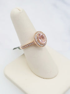 14K Rose Gold Oval Morganite and Diamond Ring