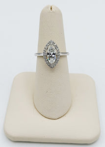 14K White Gold Marquise Engagement Ring with Diamond Halo