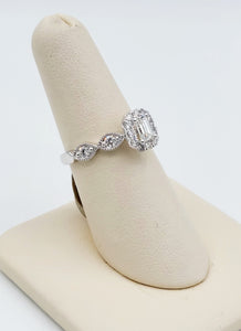 14K White Gold Emerald Cut Engagement Ring with Diamond Halo