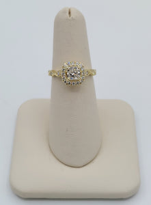 14K Yellow Gold Princess Cut Engagement Ring with Diamond Halo