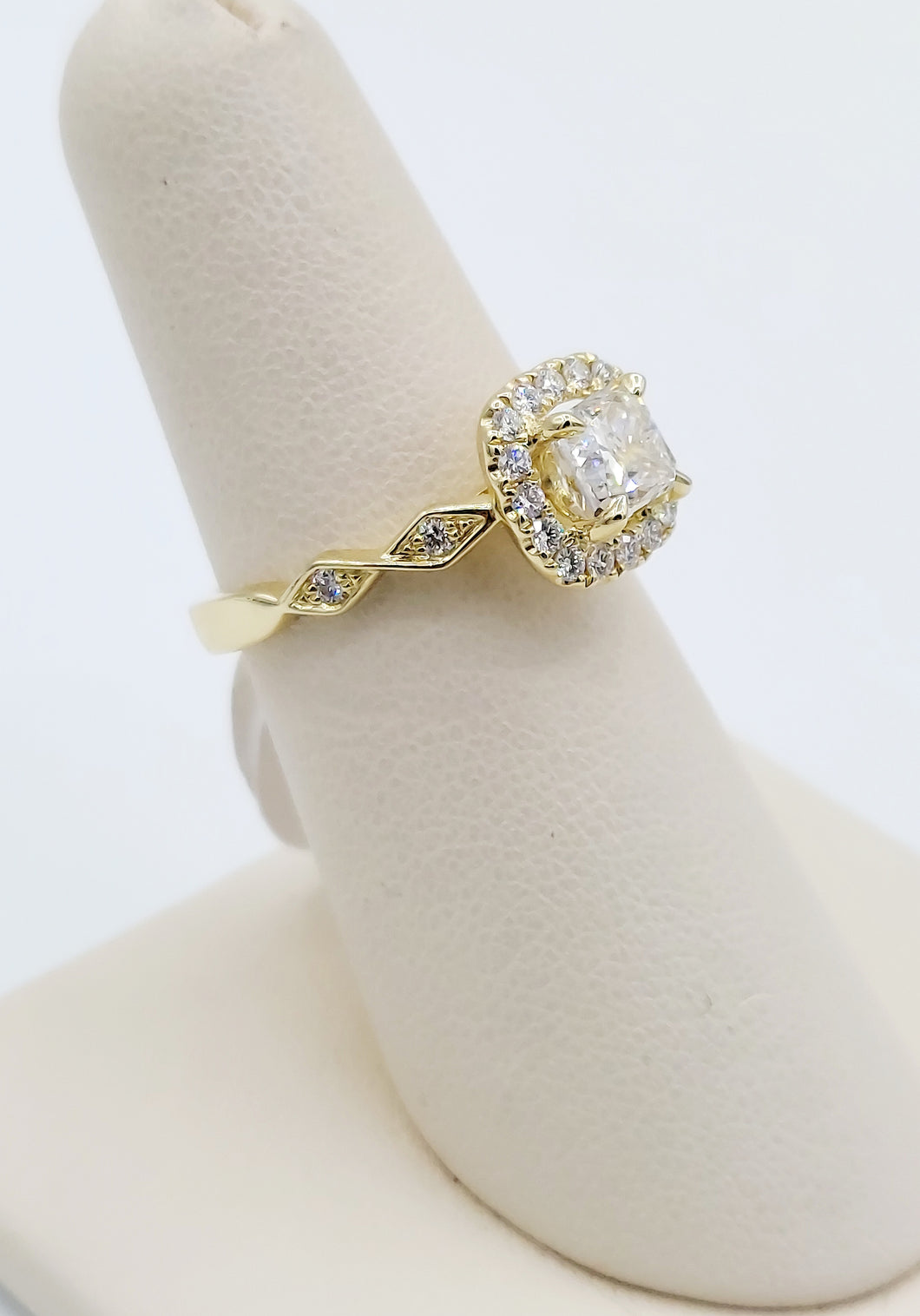 14K Yellow Gold Princess Cut Engagement Ring with Diamond Halo