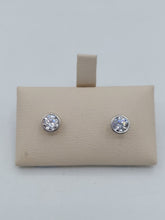 Load image into Gallery viewer, 14k White Gold CZ Bezel Studs