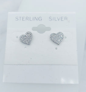 Pave Heart Sterling Silver Stud Earrings