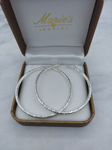 2.5" Textured Sterling Silver Hoops