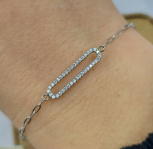 Rectangle CZ Paperclip Link Bracelet