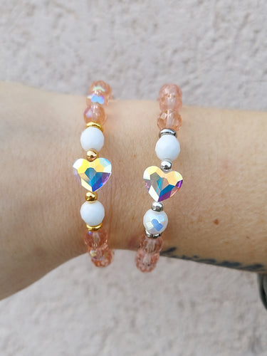 Crystal AB Heart & Pink Stone Bracelet - Stash Exclusive