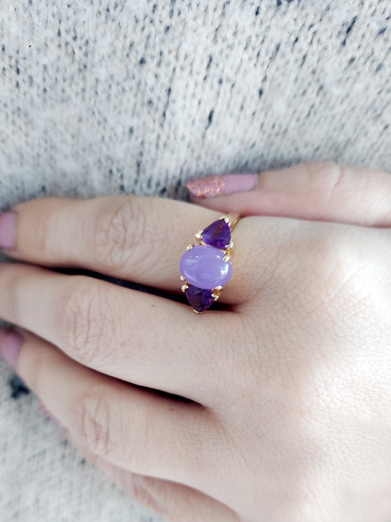 AKMASK Amethyst Purple Jade Ring for Women  