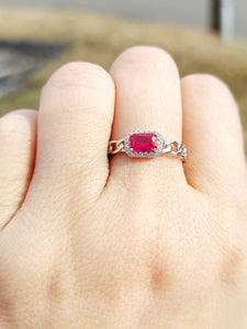 Ruby Chain Link Ring - Sterling Silver