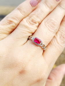 Ruby Chain Link Ring - Sterling Silver