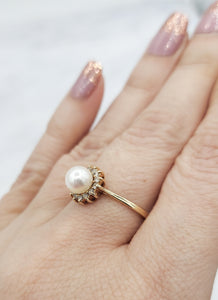 Pearl & Diamond Ring - 14K Yellow Gold