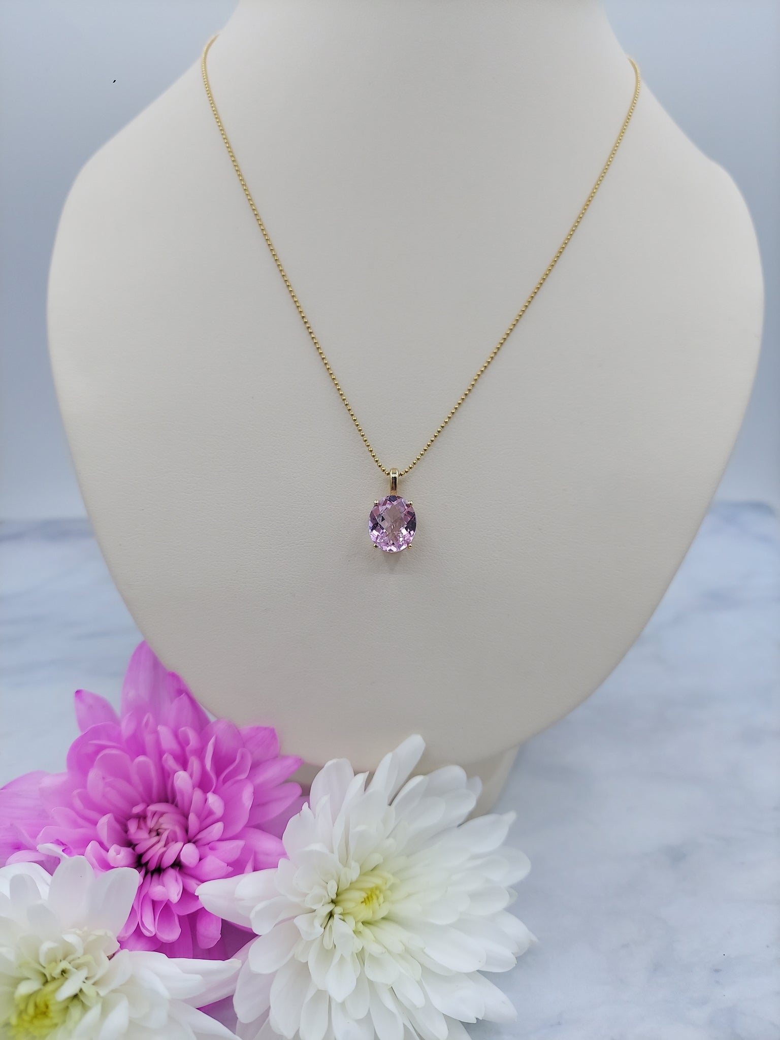 14K Gold Pink Topaz Pendant Necklace