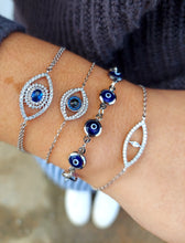 Load image into Gallery viewer, Blue &amp; Clear Eye Shaped Sterling Silver Bracelet