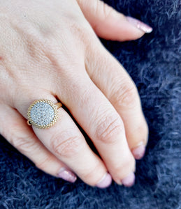 Diamond Pave Cluster Sunflower Ring - 14K Gold