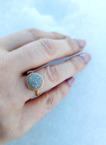 Diamond Pave Cluster Sunflower Ring - 14K Gold