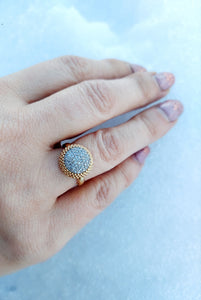 Diamond Pave Cluster Sunflower Ring - 14K Gold