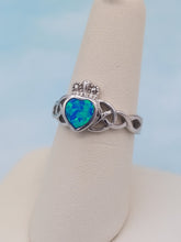 Load image into Gallery viewer, Opal Celtic Claddagh Ring - Sterling Silver