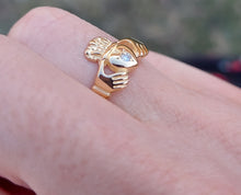 Load image into Gallery viewer, Claddagh Ring with Diamond - 14K Yellow Gold