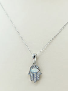 Opal Hamsa Sterling Silver Necklace