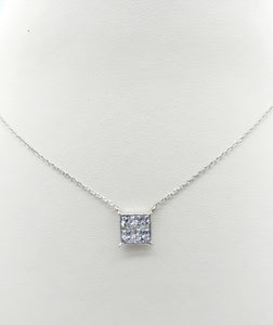 Square Princess Cut Diamond Necklace - 14K White Gold