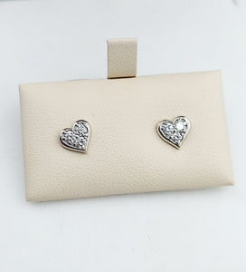 Diamond Heart Studs - 14K White Gold