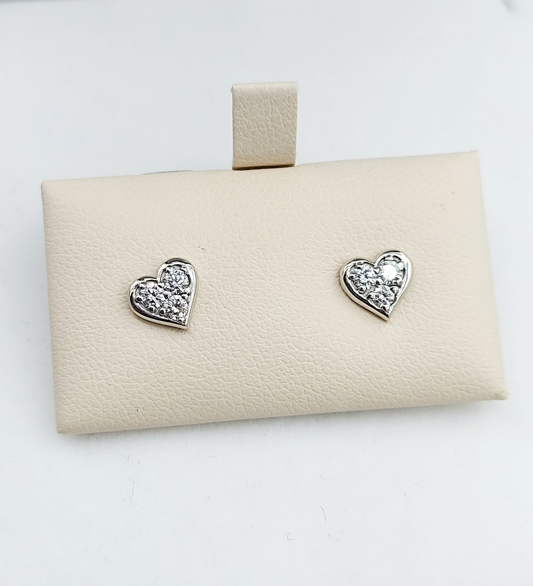 Diamond Heart Studs - 14K White Gold