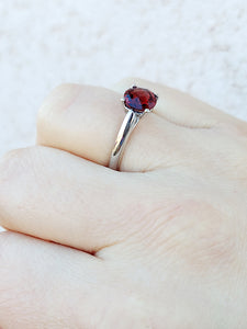 Solitaire Garnet and Diamond Ring - 14K White Gold