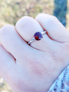 Solitaire Garnet and Diamond Ring - 14K White Gold