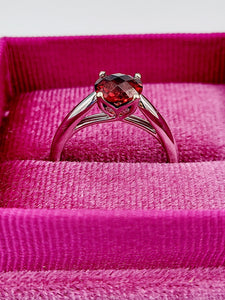 Solitaire Garnet and Diamond Ring - 14K White Gold