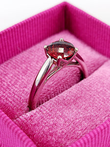 Solitaire Garnet and Diamond Ring - 14K White Gold