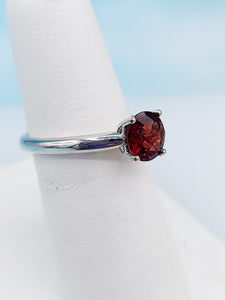 Solitaire Garnet and Diamond Ring - 14K White Gold