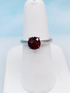 Solitaire Garnet and Diamond Ring - 14K White Gold