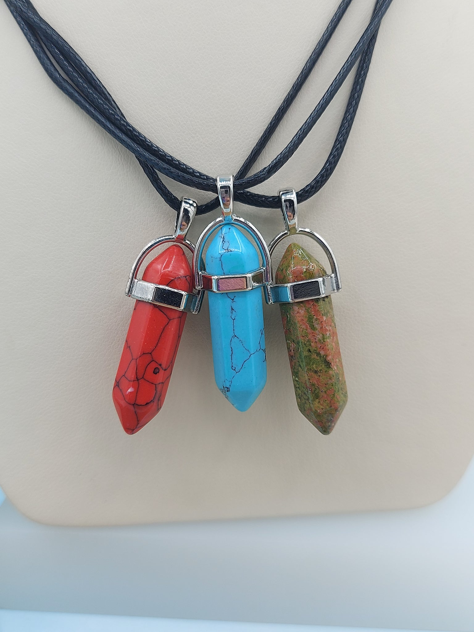 Crystal Necklace Silver Wire Opal Healing Crystal Point Leather Neckla – LB  Diamond Store