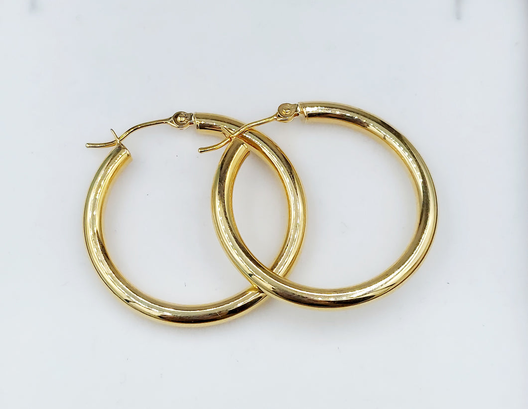 1” Polished Hoops - 14K Yellow Gold