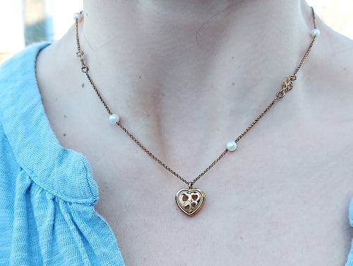 Pearl & Hearts Necklace - Gold Plated Sterling Silver