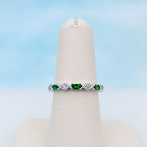 Tsavorite & Diamond Ring- 14K White Gold