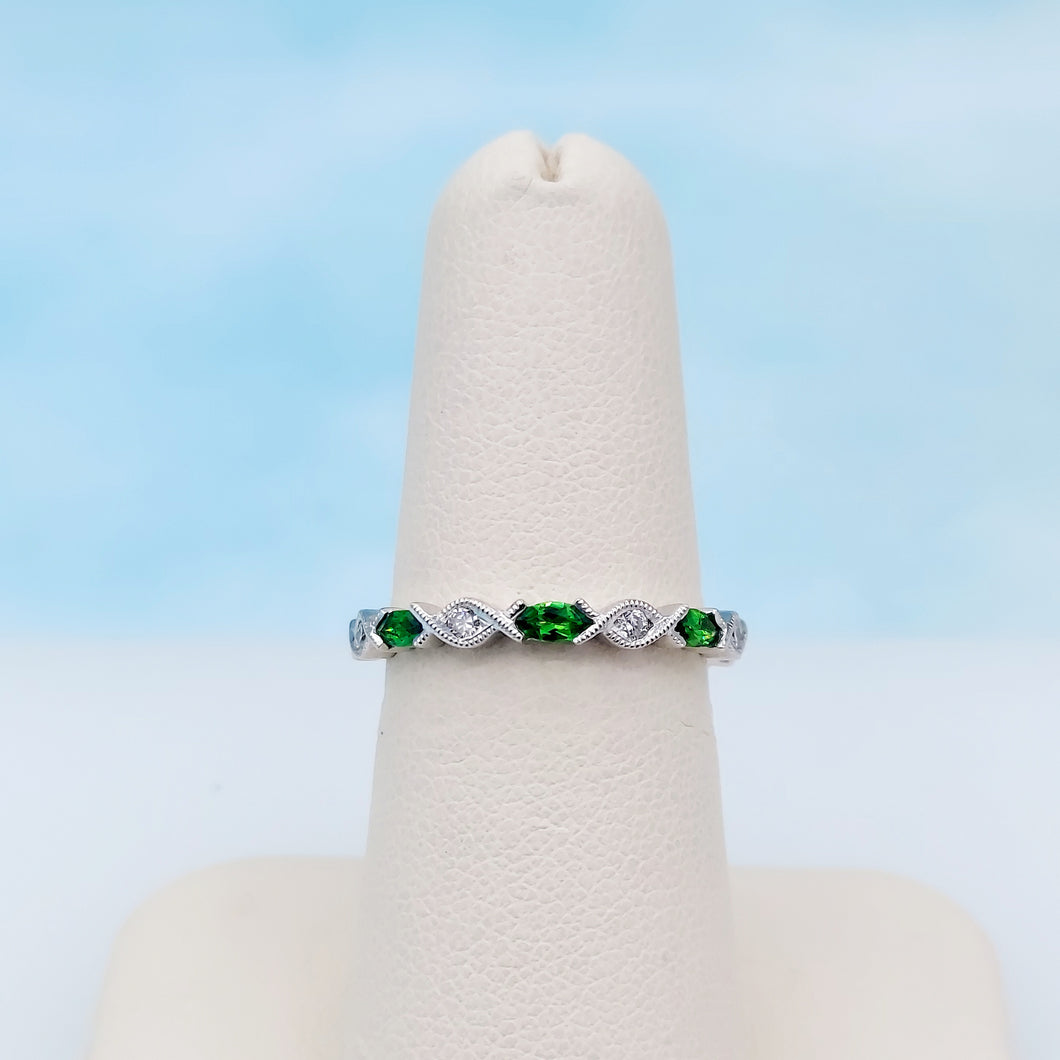 Tsavorite & Diamond Ring- 14K White Gold