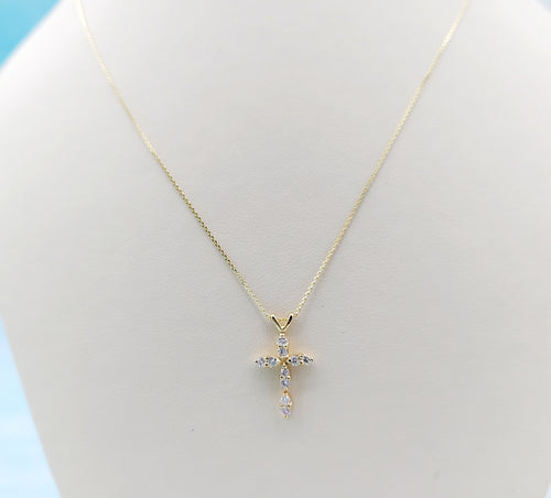 .10 Carat Diamond Cross Necklace - 14K Yellow Gold