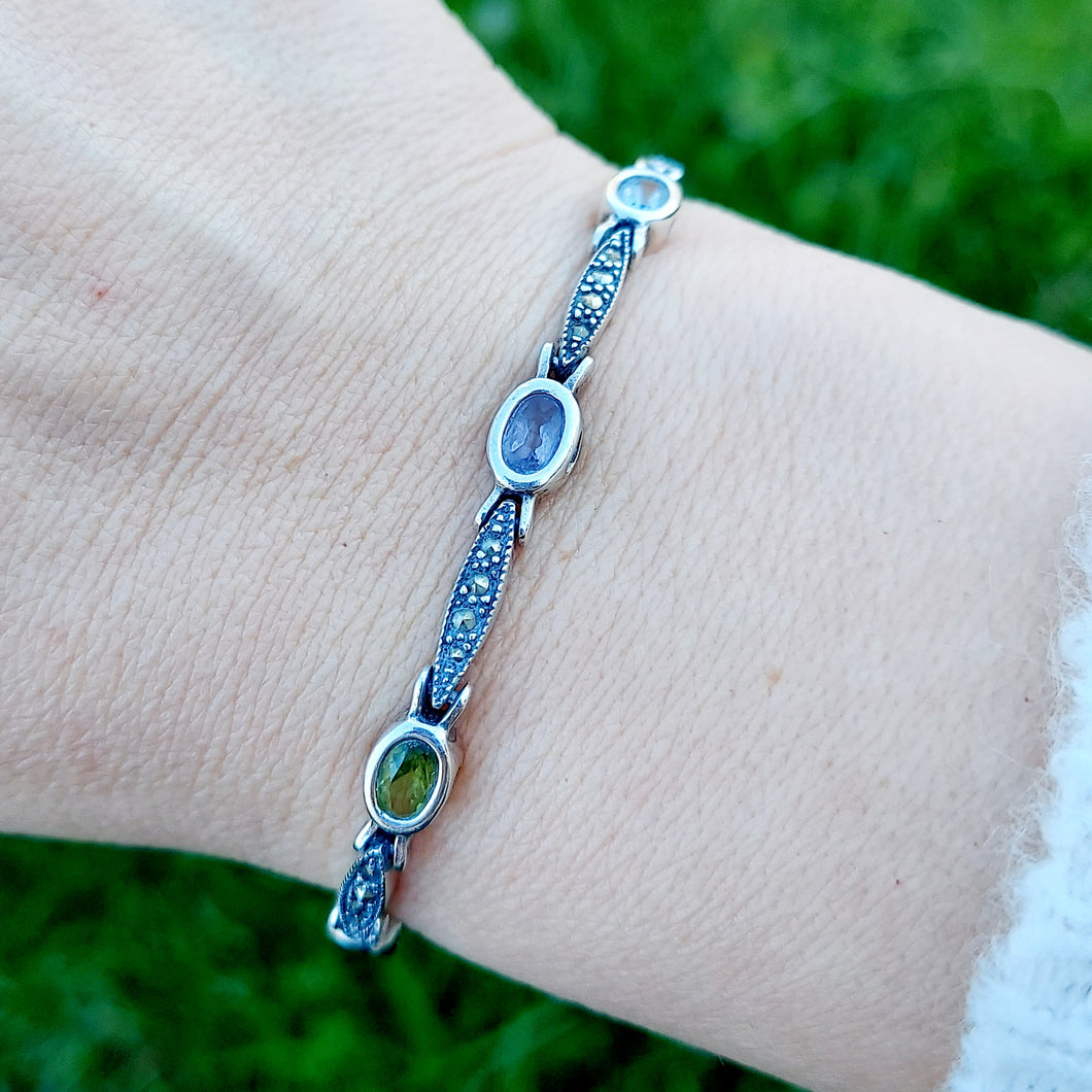 Marcasite and Colored CZ Bracelet - Sterling Silver