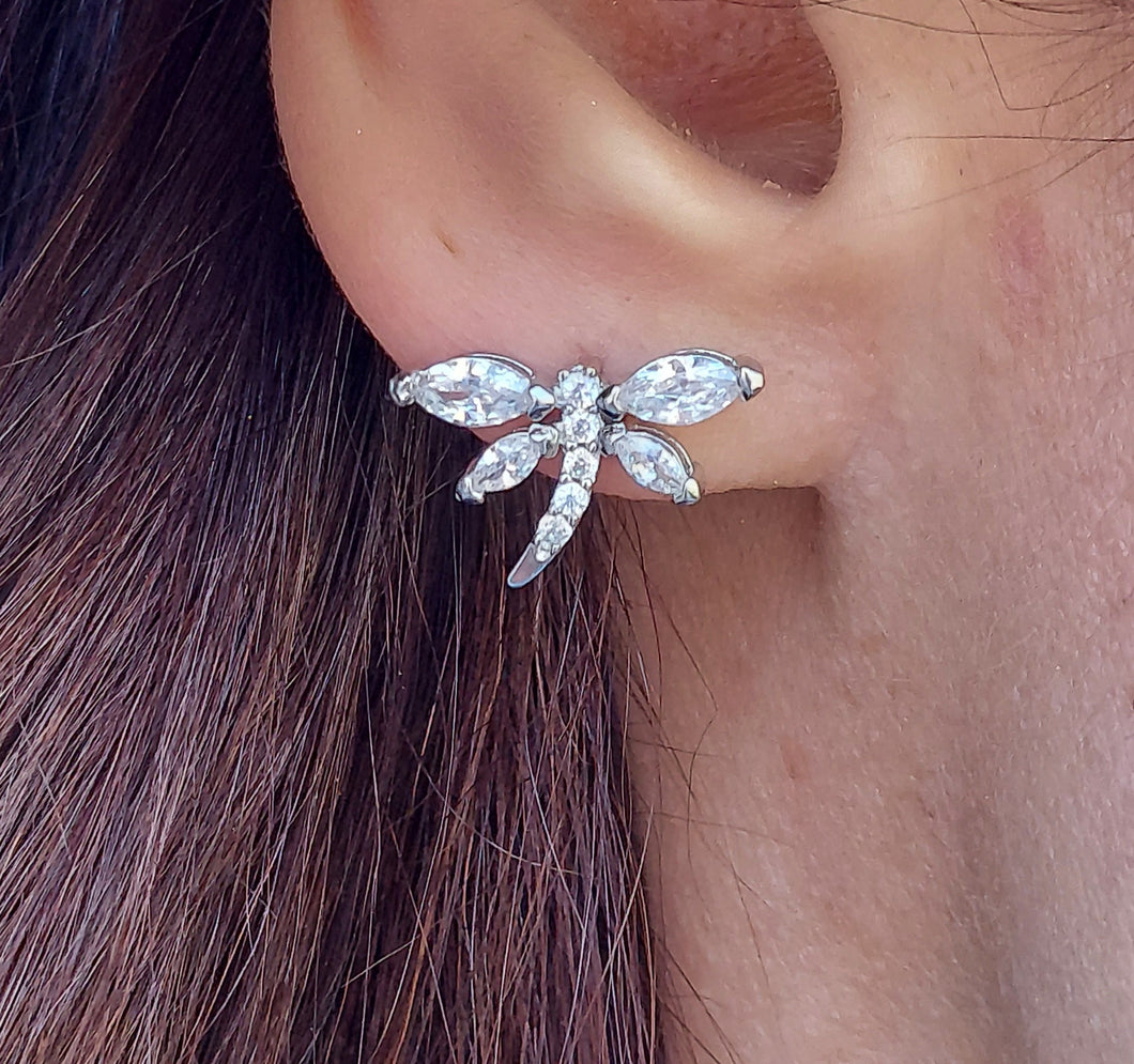 CZ Dragonfly Earrings - Sterling Silver